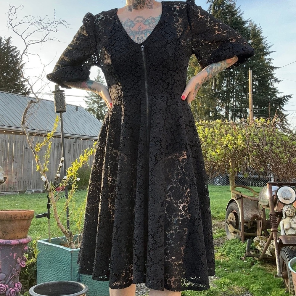 Rebel Love by Elle Rebel Black Lace Midi Dress Bishop Sleeves - Picture 2 of 9
